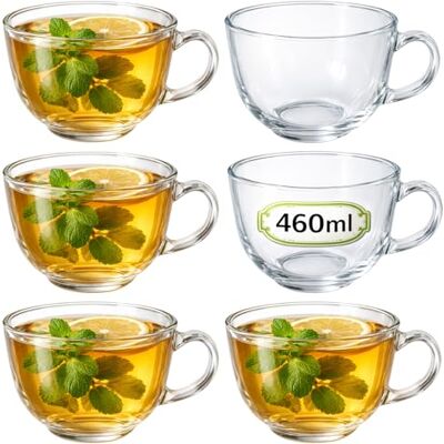 com-four ® 6 theeglazen 460 ml, grote glazen kopjes met handvat com-four ® 6 theeglazen 460 ml, grote glazen kopjes met handvat
