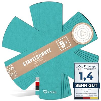 LoFelt ® Pannenbescherming en stapelbare bescherming voor pannen, potten, kommen en ander keukengerei, 5 x vilten pannenbeschermers XL Ø 38 cm, vilten panbescherming, turquoise, vorm LoFelt ® Pannenbescherming en stapelbare bescherming voor pannen, potten, kommen en ander keukengerei, 5 x vilten pannenbeschermers XL Ø 38 cm, vilten panbescherming, turquoise, vorm