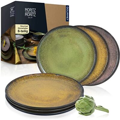 Moritz & Moritz VIDA Set van 6 dinerborden, geel-groen-roze, voor 6 personen, porselein, vaatwasmachine- en magnetronbestendig Moritz & Moritz VIDA Set van 6 dinerborden, geel-groen-roze, voor 6 personen, porselein, vaatwasmachine- en magnetronbestendig