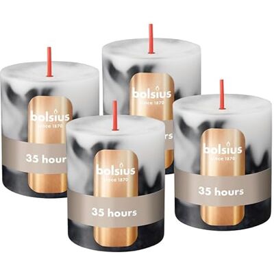 BOLSIUS Stompkaars marmer zwart 8 cm set van 4 decoratieve kaarsen met natuurlijke plantaardige was zonder palmolie BOLSIUS Stompkaars marmer zwart 8 cm set van 4 decoratieve kaarsen met natuurlijke plantaardige was zonder palmolie