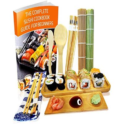 Krista's Kitchen Sushi Maken Kit 11-delig Bamboo Starter Sushi Set rolmat en serveerset – Sushi servies voor thuis 2 matten, 5 paar eetstokjes met zak, strooier, serveerschaal, triplet sausschotel met E-Book Krista's Kitchen Sushi Maken Kit 11-delig Bamboo Starter Sushi Set rolmat en serveerset – Sushi servies voor thuis 2 matten, 5 paar eetstokjes met zak, strooier, serveerschaal, triplet sausschotel met E-Book