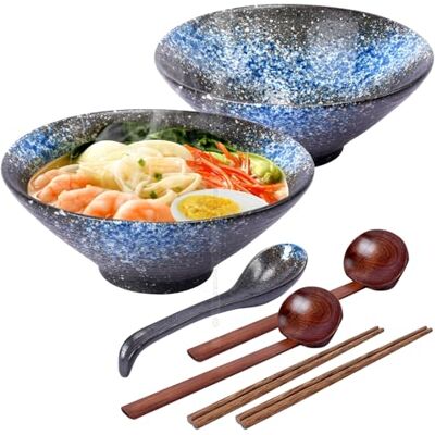 BBWELL Set van 2 keramische kommen, melamine, 1000 ml, met eetstokjes en lepels, Japanse ramenschalen, Japans servies, keramische kom voor ramen, pasta, salade, muesli BBWELL Set van 2 keramische kommen, melamine, 1000 ml, met eetstokjes en lepels, Japanse ramenschalen, Japans servies, keramische kom voor ramen, pasta, salade, muesli