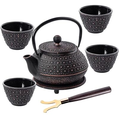 KADAX Japanse theepot 0,8 liter met 4 losse theekopjes, Japanse gietijzeren theeservies met zeef, deksel, handvat en schotel (zwart) KADAX Japanse theepot 0,8 liter met 4 losse theekopjes, Japanse gietijzeren theeservies met zeef, deksel, handvat en schotel (zwart)