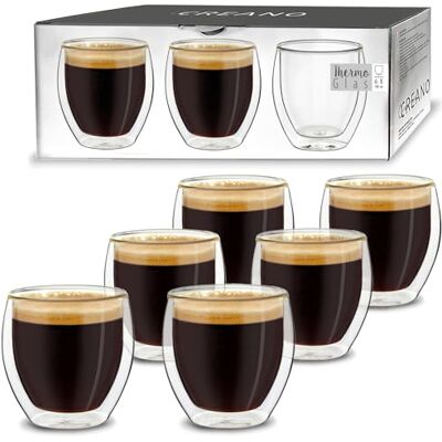 Creano Set van 6 dubbelwandige espressoglazen, 100 ml, thermische glazen met zweefeffect Creano Set van 6 dubbelwandige espressoglazen, 100 ml, thermische glazen met zweefeffect