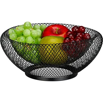 Relaxdays Fruitmand van metaal, rond, dubbelwandig, H x D: 10 x 25 cm, fruit- en groentemand, zwart Relaxdays Fruitmand van metaal, rond, dubbelwandig, H x D: 10 x 25 cm, fruit- en groentemand, zwart