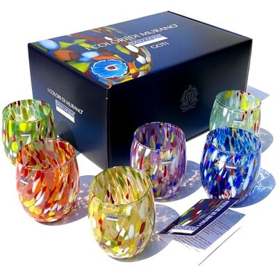 ART 6 glazen geblazen en handgemaakt van Murrine Murano De kleuren van Murano model Colombina 435 ml Made in Italy (6, ART 6 glazen geblazen en handgemaakt van Murrine Murano De kleuren van Murano model Colombina 435 ml Made in Italy (6,