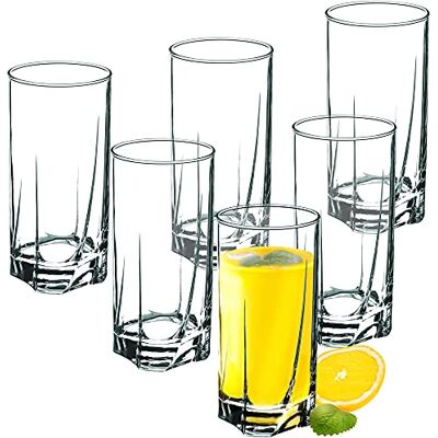 KADAX Drinkglazen van hoogwaardig glas, set van 6 waterglazen, dikke wandige, gegolfde glazen voor water, drank, sap, party, cocktailglazen, drankglazen (hoog, 380 ml) KADAX Drinkglazen van hoogwaardig glas, set van 6 waterglazen, dikke wandige, gegolfde glazen voor water, drank, sap, party, cocktailglazen, drankglazen (hoog, 380 ml)