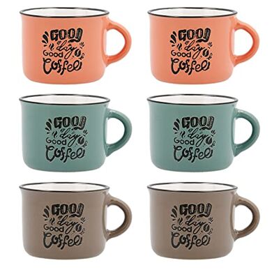 Quid Frappe Deco Set van 6 keramische mokken, 8 cl, groen Quid Frappe Deco Set van 6 keramische mokken, 8 cl, groen