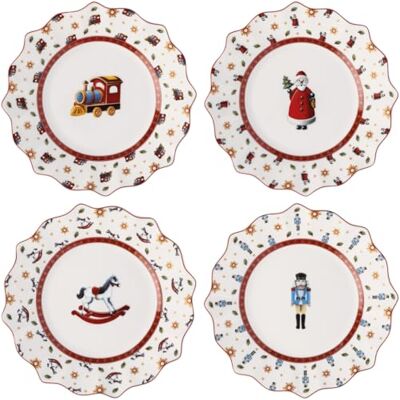 Villeroy & Boch Toy's Delight 4-delige verjaardagsset, meerkleurig, bordenset, platte borden, kerstmotief, kerstservies, premium porcelane Villeroy & Boch Toy's Delight 4-delige verjaardagsset, meerkleurig, bordenset, platte borden, kerstmotief, kerstservies, premium porcelane