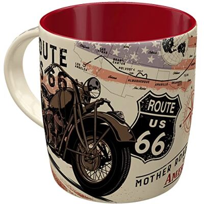 ART Retro koffiemok, 330 ml, Route 66 Bike Map cadeau-idee voor Amerikaanse fans, keramische mok, vintage design ART Retro koffiemok, 330 ml, Route 66 Bike Map cadeau-idee voor Amerikaanse fans, keramische mok, vintage design
