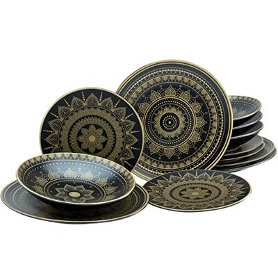 Creatable 23588 serie MANDALA Gold 12-delige serviesset, zwart Creatable 23588 serie MANDALA Gold 12-delige serviesset, zwart