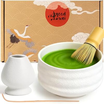 good wei Goodwei Premium matcha-theeset ceremoniekom, garde en standaard (Miyuki, 80), keramiek, 430 ml good wei Goodwei Premium matcha-theeset ceremoniekom, garde en standaard (Miyuki, 80), keramiek, 430 ml