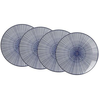 Ritzenhoff & Breker Royal Makoto set van 4 platte borden, porselein, 26,50 x 26,50 x 3,00 cm, diameter 26,5 cm, blauw/wit Ritzenhoff & Breker Royal Makoto set van 4 platte borden, porselein, 26,50 x 26,50 x 3,00 cm, diameter 26,5 cm, blauw/wit