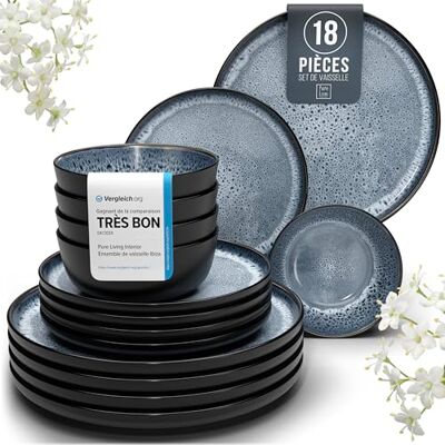 Ibiza Tafelservies 18-delig: Steengoed Servies Geschikt voor Vaatwasser en Magnetron, Pure Living Rookblauw Ibiza Tafelservies 18-delig: Steengoed Servies Geschikt voor Vaatwasser en Magnetron, Pure Living Rookblauw