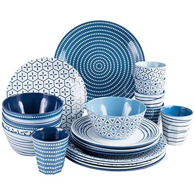 #11 Campingservies voor 6 personen 24 delen blauw wit servies set melamine servies #11 Campingservies voor 6 personen 24 delen blauw wit servies set melamine servies