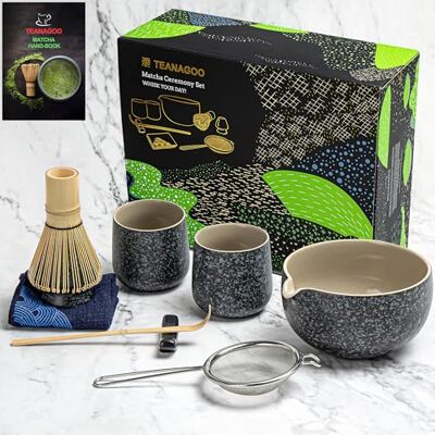 TEANAGOO Matcha Whisk Set Matcha Bowl met Spuit Gegoten Bamboe Matcha Whisk Scoop Matcha Whisk Holding Tee Making Kit. 1 Japanse theeset (7 stuks) 2 kopjes (7,2 oz), S2, donkergrijs TEANAGOO Matcha Whisk Set Matcha Bowl met Spuit Gegoten Bamboe Matcha Whisk Scoop Matcha Whisk Holding Tee Making Kit. 1 Japanse theeset (7 stuks) 2 kopjes (7,2 oz), S2, donkergrijs