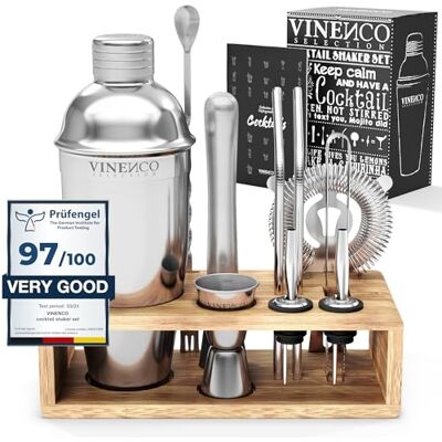 Vinenco Cocktailshaker Set met Houten + Recepten Boek: 13 Delig RVS Staal Premium Barkeeper Kit Prof Cocktail Shaker + Bar Accessoires Martini Gin-Tonic Mojito Longdrinks Party Verjaardag, Cadeau Man Vrouw Vinenco Cocktailshaker Set met Houten + Recepten Boek: 13 Delig RVS Staal Premium Barkeeper Kit Prof Cocktail Shaker + Bar Accessoires Martini Gin-Tonic Mojito Longdrinks Party Verjaardag, Cadeau Man Vrouw