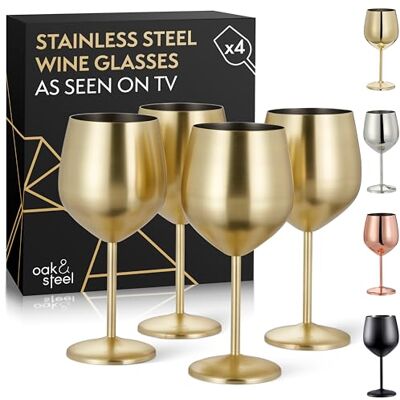 OS Oak & Steel ENGLAND Oak & Steel Set van 4 elegante wijnglazen van goudkleurig roestvrij staal, 540 ml, onbreekbaar wijnglas voor bar, bruiloft, verjaardag, feest OS Oak & Steel ENGLAND Oak & Steel Set van 4 elegante wijnglazen van goudkleurig roestvrij staal, 540 ml, onbreekbaar wijnglas voor bar, bruiloft, verjaardag, feest