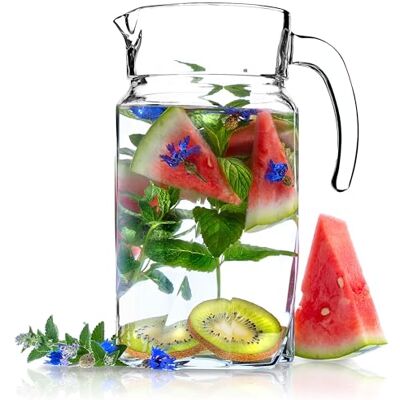 KADAX Kan, glazen kan, glazen pot van robuust glas, waterkan met uitloop en handige greep, glazen karaf voor koude dranken, sap, melk, ijsthee, transparant (Nils, 1,7 l) KADAX Kan, glazen kan, glazen pot van robuust glas, waterkan met uitloop en handige greep, glazen karaf voor koude dranken, sap, melk, ijsthee, transparant (Nils, 1,7 l)