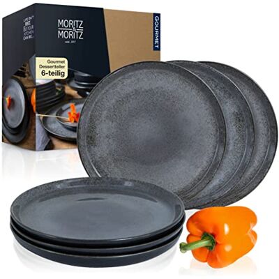 Moritz & Moritz Vida Set van 6 elegante dessertborden van porselein, voor 6 personen, vaatwasser- en magnetronbestendig, antraciet Moritz & Moritz Vida Set van 6 elegante dessertborden van porselein, voor 6 personen, vaatwasser- en magnetronbestendig, antraciet