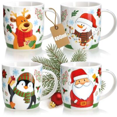 com-four ® 4 x keramische koffiemokken, 400 ml, kleurrijke kerstmokken com-four ® 4 x keramische koffiemokken, 400 ml, kleurrijke kerstmokken