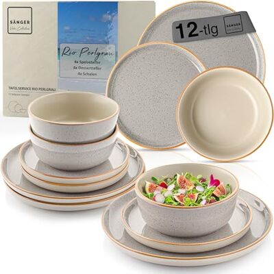 Sänger VALUE COLLECTION Rio 12-delig tafelservies van aardewerk voor 4 personen, 4 platte borden, 4 dessertborden, 4 kommen en kommen grijs, Value collectie Sänger VALUE COLLECTION Rio 12-delig tafelservies van aardewerk voor 4 personen, 4 platte borden, 4 dessertborden, 4 kommen en kommen grijs, Value collectie