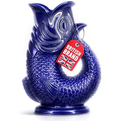 Giggling Grandma Glouglou vis karaf, donkere kobaltblauwe kan, zeer grote kan 1,5 liter, keramisch stuk woondecoratie voor cocktails, water en gin Giggling Grandma Glouglou vis karaf, donkere kobaltblauwe kan, zeer grote kan 1,5 liter, keramisch stuk woondecoratie voor cocktails, water en gin