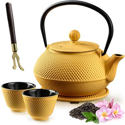 KADAX Japanse gietijzeren theepot 850 ml, diameter 15 cm, met gaasfilter en robuust handvat, theeservies in Japanse stijl, traditionele ijzeren theepot, geel KADAX Japanse gietijzeren theepot 850 ml, diameter 15 cm, met gaasfilter en robuust handvat, theeservies in Japanse stijl, traditionele ijzeren theepot, geel