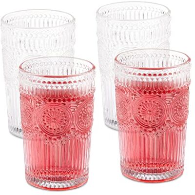 Relaxdays Set van 4 vintage waterglazen, 400 ml, waterglazen, vruchtensap, frisdrank, vaatwasmachinebestendig, transparant, 13 x 8 cm Relaxdays Set van 4 vintage waterglazen, 400 ml, waterglazen, vruchtensap, frisdrank, vaatwasmachinebestendig, transparant, 13 x 8 cm