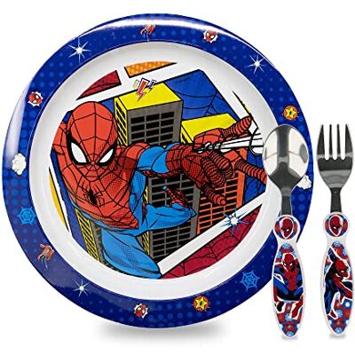 Sorrisini Kinderserviesset, herbruikbaar servies voor kinderen, placemat voor kinderen, roestvrijstalen borden en bestek, diensten voor kinderen, Spiderman Sorrisini Kinderserviesset, herbruikbaar servies voor kinderen, placemat voor kinderen, roestvrijstalen borden en bestek, diensten voor kinderen, Spiderman