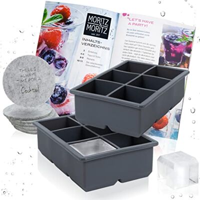Moritz & Moritz 2 stuks vierkante ijsblokjesvorm van silicone voor 12 ijsblokjes met 6 vilten onderzetters en receptenboekje Moritz & Moritz 2 stuks vierkante ijsblokjesvorm van silicone voor 12 ijsblokjes met 6 vilten onderzetters en receptenboekje