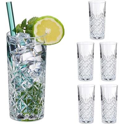 Relaxdays Set van 6 longdrinkglazen, 300 ml, geslepen glazen, vaatwasmachinebestendig, highballglazen, transparant Relaxdays Set van 6 longdrinkglazen, 300 ml, geslepen glazen, vaatwasmachinebestendig, highballglazen, transparant