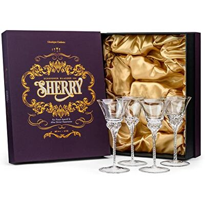 GLASSIQUE CADEAU 4 stuks sherry-wijnglazen, zoete porto en dessert, 110 ml kleine schoeners voor likeur en likeur, glaswerk met lange steel voor aperitief, spijsvertering, aperitief, aperitief, aperitief GLASSIQUE CADEAU 4 stuks sherry-wijnglazen, zoete porto en dessert, 110 ml kleine schoeners voor likeur en likeur, glaswerk met lange steel voor aperitief, spijsvertering, aperitief, aperitief, aperitief