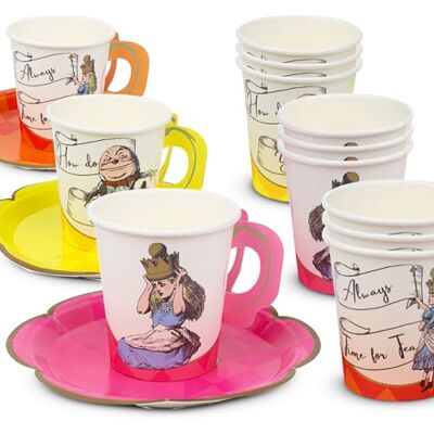 Talking Tables 12-delige Alice in Wonderland kop en schotel set, gekke hoedenmaker afternoontea party decoraties voor verjaardag, baby cadeau receptie Talking Tables 12-delige Alice in Wonderland kop en schotel set, gekke hoedenmaker afternoontea party decoraties voor verjaardag, baby cadeau receptie