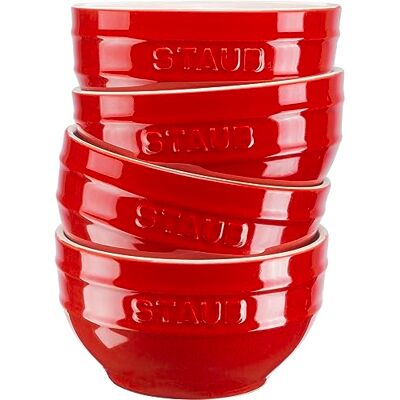STAUB Ceramique Set van 4 mueslikommen 400 ml rood keramiek 12 cm STAUB Ceramique Set van 4 mueslikommen 400 ml rood keramiek 12 cm