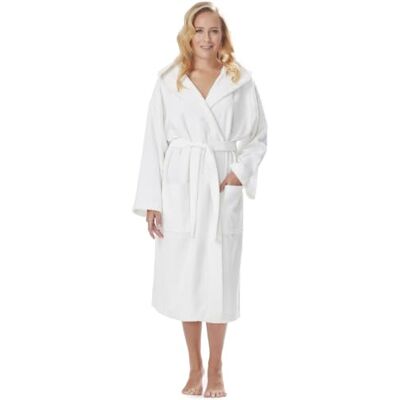 Arus Badjas voor dames met capuchon, kuitlengte of enkel, badstof (380 g/m²), 100% gecertificeerd katoen Doux peignoir en éponge avec capuche, 2 poches et ceinture – idéal pour sauna, spa, bien-être et maison. S-M Arus Badjas voor dames met capuchon, kuitlengte of enkel, badstof (380 g/m²), 100% gecertificeerd katoen Doux peignoir en éponge avec capuche, 2 poches et ceinture – idéal pour sauna, spa, bien-être et maison. S-M