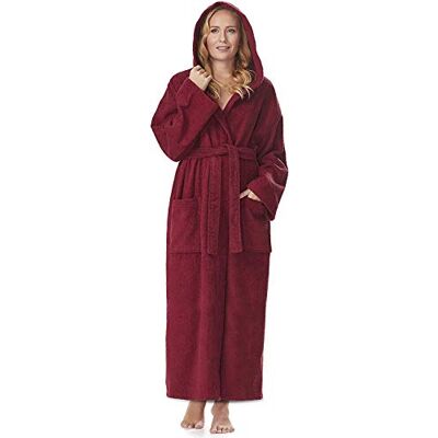 Arus Badjas voor dames met capuchon, kuitlengte of enkel, badstof (380 g/m²), 100% gecertificeerd katoen, Wijn rood S-M Extra Tall Arus Badjas voor dames met capuchon, kuitlengte of enkel, badstof (380 g/m²), 100% gecertificeerd katoen, Wijn rood S-M Extra Tall