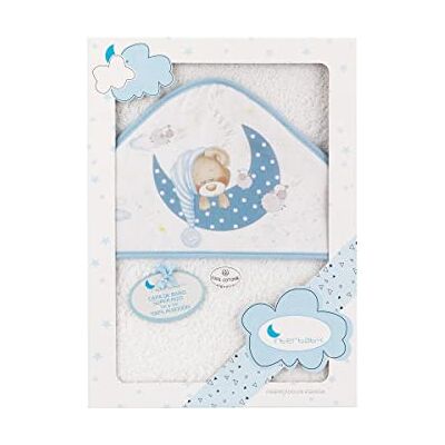 Interbaby 01225-11 Badcape met capuchon Bear Sleeping wit/blauw Interbaby 01225-11 Badcape met capuchon Bear Sleeping wit/blauw