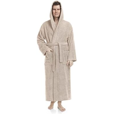 Arus Badjas voor dames met kap, kuitlengte of enkel, badstof van 100% katoen, Oeko-Tex-gecertificeerd L-XL Arus Badjas voor dames met kap, kuitlengte of enkel, badstof van 100% katoen, Oeko-Tex-gecertificeerd L-XL