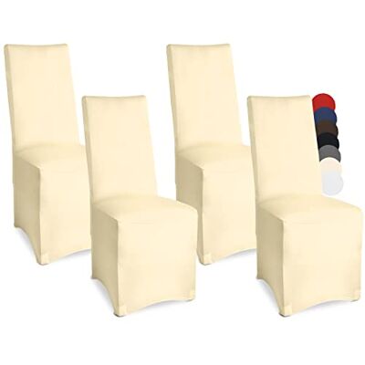 Beautissu 4 stuks stretch stoelhoezen voor banketstoelen, elegant, modern 45 x 90 cm, ecru, bi-elastisch, Oeko-Tex Strech, rekbaar, Öko-Tex Leona zegel Beautissu 4 stuks stretch stoelhoezen voor banketstoelen, elegant, modern 45 x 90 cm, ecru, bi-elastisch, Oeko-Tex Strech, rekbaar, Öko-Tex Leona zegel