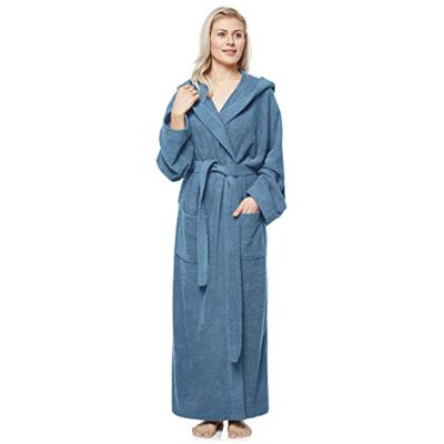 Arus Badjas voor dames met kap, kuitlengte of tot op de enkel, badstof van 100% katoen, Oeko-Tex-gecertificeerd, Oceaan Blauw M extra tall Arus Badjas voor dames met kap, kuitlengte of tot op de enkel, badstof van 100% katoen, Oeko-Tex-gecertificeerd, Oceaan Blauw M extra tall