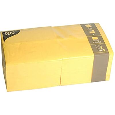 PAPSTAR 84580 papieren servetten, 3-laags, 1/8 gevouwen, 33 x 33 cm, geel, 250 stuks PAPSTAR 84580 papieren servetten, 3-laags, 1/8 gevouwen, 33 x 33 cm, geel, 250 stuks