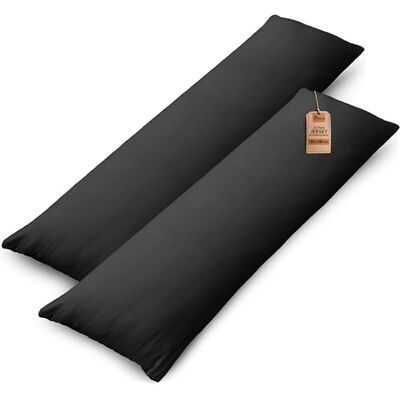 NatureMark Set van 2 jersey kussenslopen, elastisch, zacht, ademend en huidvriendelijk, wasbaar, 40 x 145 cm, ideaal voor zijslaapkussen, zwart NatureMark Set van 2 jersey kussenslopen, elastisch, zacht, ademend en huidvriendelijk, wasbaar, 40 x 145 cm, ideaal voor zijslaapkussen, zwart