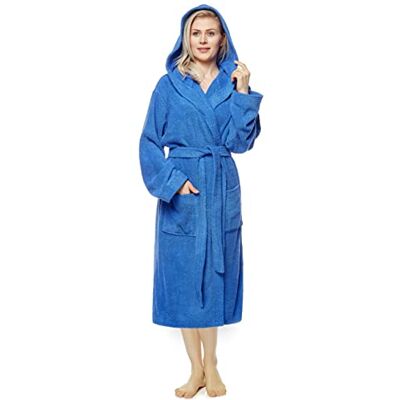 Arus Badjas voor dames met kap, kuitlengte of tot op de enkel, badstof van 100% katoen, Oeko-Tex-gecertificeerd, Royal Blauw S-M Arus Badjas voor dames met kap, kuitlengte of tot op de enkel, badstof van 100% katoen, Oeko-Tex-gecertificeerd, Royal Blauw S-M