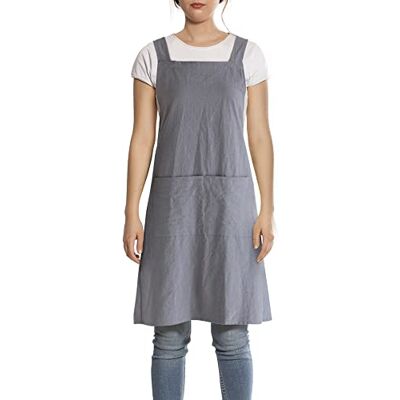 FBBULES Schort van katoen en linnen met zak, keukenschort, kokschort, grijs Japanse stijl halter cross bandage schort restaurant café barbecue werkkleding voor serveerster, dames en heren FBBULES Schort van katoen en linnen met zak, keukenschort, kokschort, grijs Japanse stijl halter cross bandage schort restaurant café barbecue werkkleding voor serveerster, dames en heren