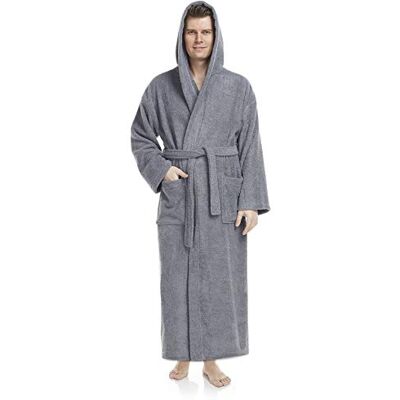 Arus Badjas voor heren met capuchon, kuitlengte of enkellengte, badstof van 100% katoen (380 g/m²), Oeko-Tex gecertificeerd, grijs. XXL-3XL Extra Tall Arus Badjas voor heren met capuchon, kuitlengte of enkellengte, badstof van 100% katoen (380 g/m²), Oeko-Tex gecertificeerd, grijs. XXL-3XL Extra Tall