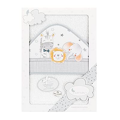 Interbaby 01229-18 Badjas, capuchon, Animalitos, wit/grijs Interbaby 01229-18 Badjas, capuchon, Animalitos, wit/grijs
