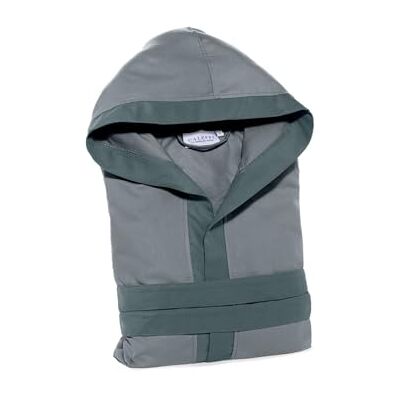 Caleffi Badjas met capuchon Tecno tweekleurige microvezel, Antraciet Caleffi Badjas met capuchon Tecno tweekleurige microvezel, Antraciet