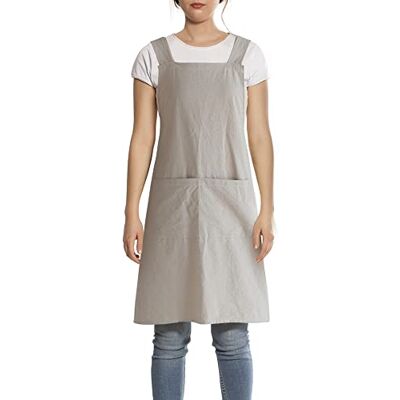 FBBULES Schort van katoen en linnen met zak, keukenschort, koksschort, kaki Japanse stijl halter cross bandage schort restaurant café barbecue werkkleding voor serveerster, dames en heren FBBULES Schort van katoen en linnen met zak, keukenschort, koksschort, kaki Japanse stijl halter cross bandage schort restaurant café barbecue werkkleding voor serveerster, dames en heren