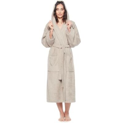 Arus Badjas voor dames met capuchon, kuitlengte of enkel, badstof (380 g/m²), 100% gecertificeerd katoen Doux peignoir en éponge avec capuche, 2 poches et ceinture – idéal pour sauna, spa, bien-être et maison. S-M Arus Badjas voor dames met capuchon, kuitlengte of enkel, badstof (380 g/m²), 100% gecertificeerd katoen Doux peignoir en éponge avec capuche, 2 poches et ceinture – idéal pour sauna, spa, bien-être et maison. S-M